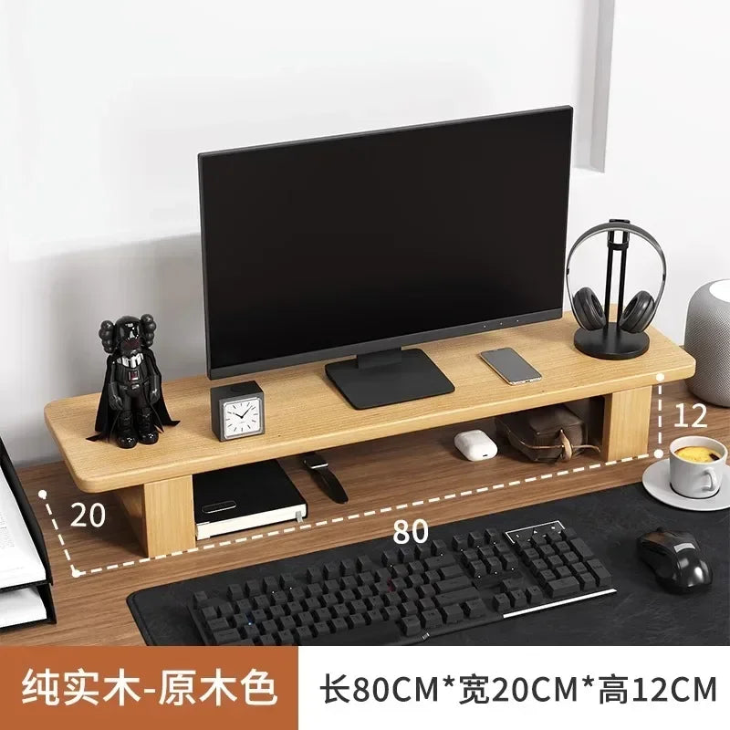 Nordic Screen Support Stand Simple Walnut Color Office Laptop Cooling Solid Wood Storage Holder