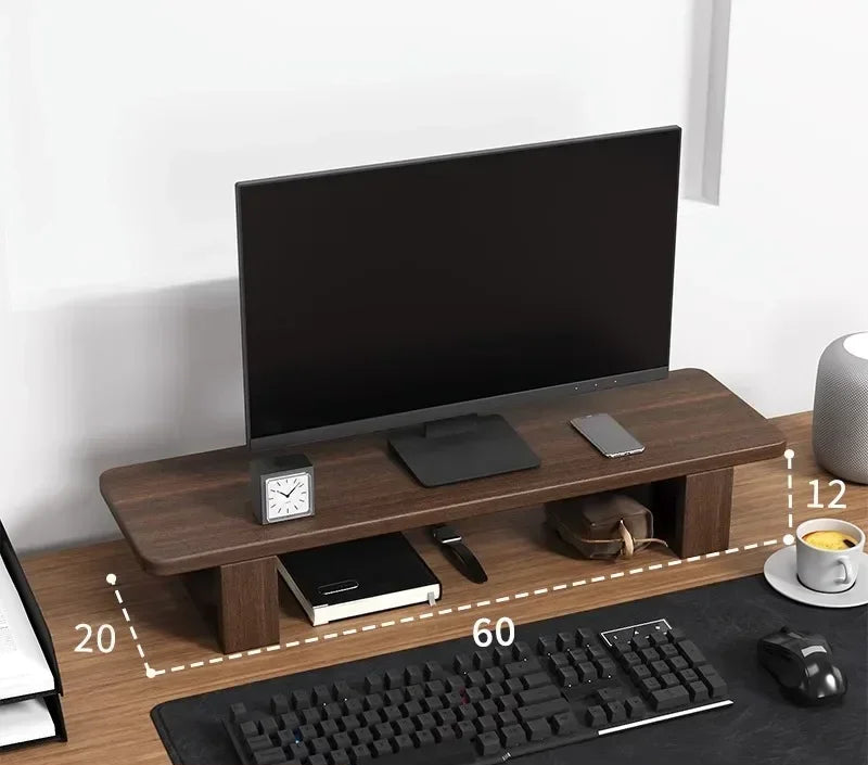 Nordic Screen Support Stand Simple Walnut Color Office Laptop Cooling Solid Wood Storage Holder