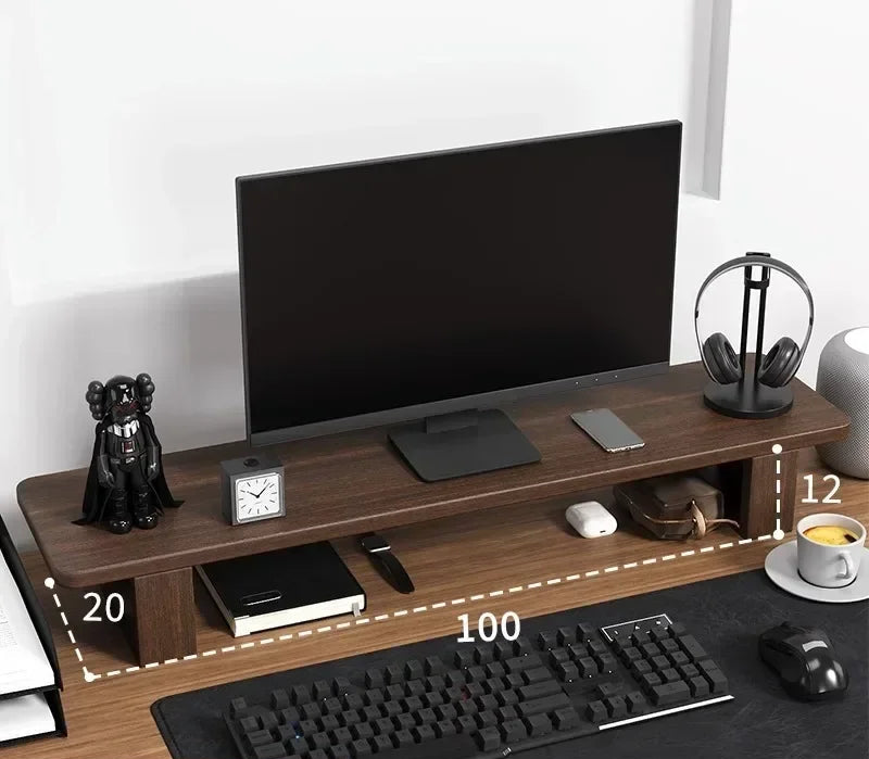 Nordic Screen Support Stand Simple Walnut Color Office Laptop Cooling Solid Wood Storage Holder