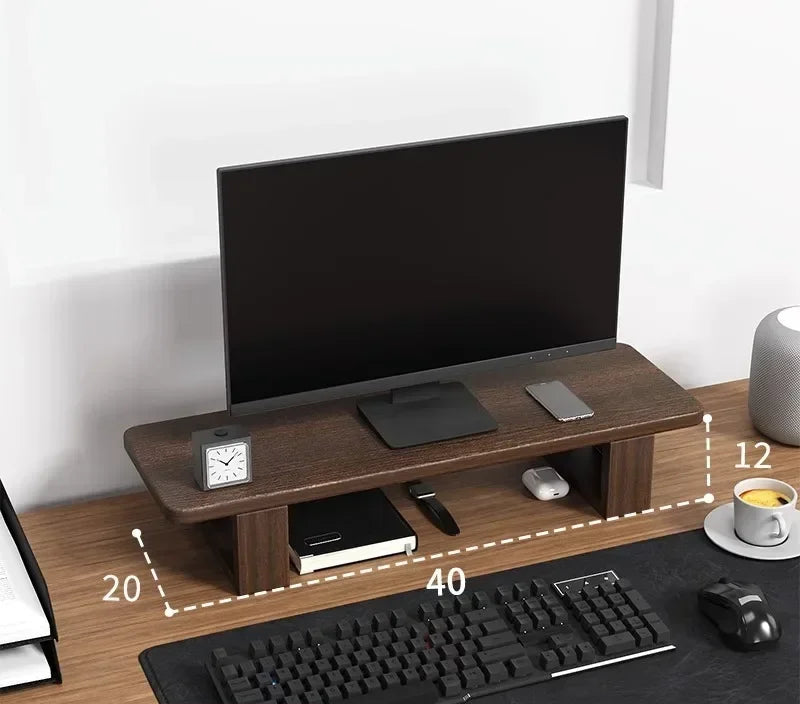 Nordic Screen Support Stand Simple Walnut Color Office Laptop Cooling Solid Wood Storage Holder